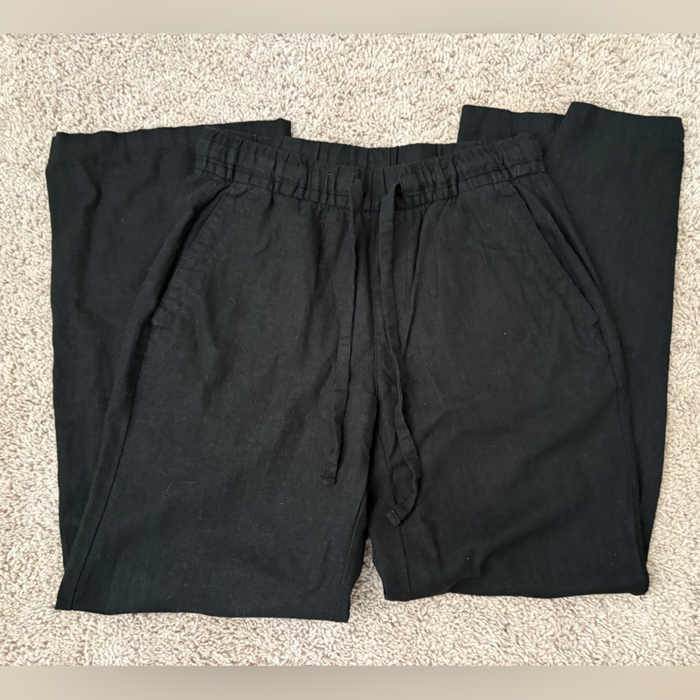 Old Navy Black Wide Leg Linen Drawstring Pants
